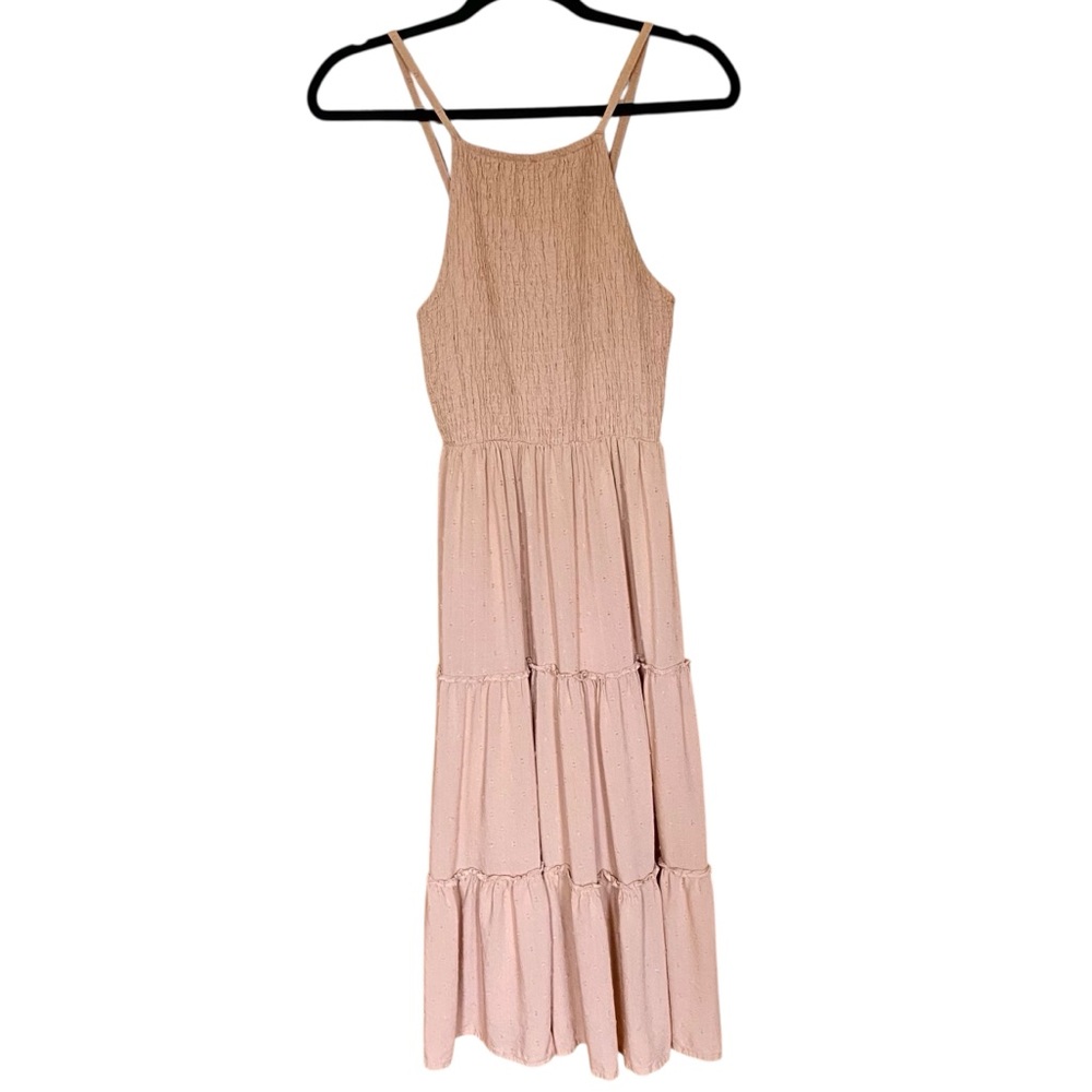 Sim & Sam Tiered Midi Sundress Terra Cotta Blush Cottagecore Boho Smocked Sm